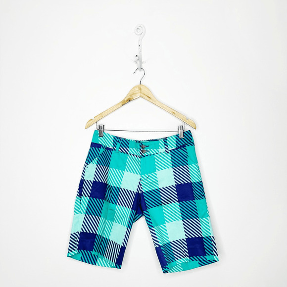 LOUDMOUTH FREPORT Golf Shorts blue turquoise checkered bermuda womens 8 NWT - Picture 2 of 8
